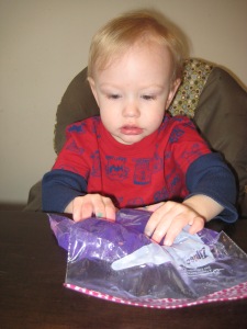 Squishy purple sensory bag.