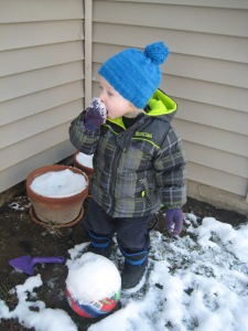 We got some surprise snow earlier this week. Lewis was thrilled to go outside and snack on it.