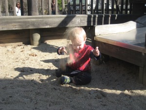 Uh-oh! Sand everywhere. Bath time followed as soon as we got home from the playground.