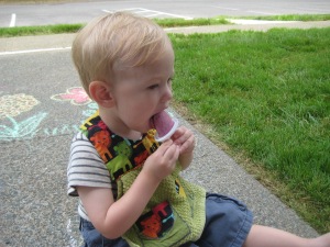 I asked Lewis if he would like a snack and he told me that it was summer and we should eat popsicles outside. 