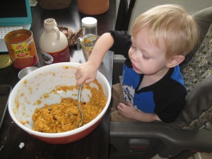 Lewis helped me make some pumpkin oatmeal cookies, but then he wouldn't eat any. More for me! 