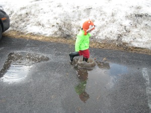 Puddle splashing and I love toddler outfits.